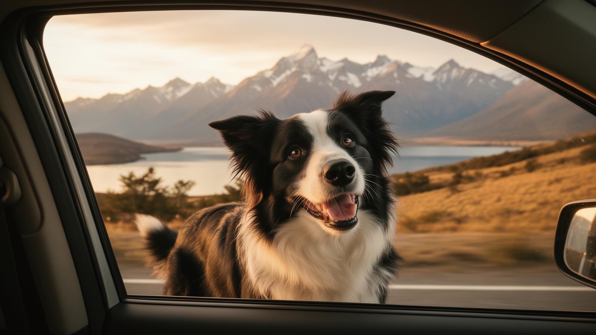 Border collie viajando por Chile